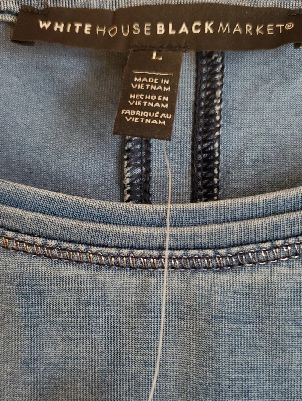 White House Black Market Washed Light Blue Scoop Neck Top Sz L - Picture 2 of 5